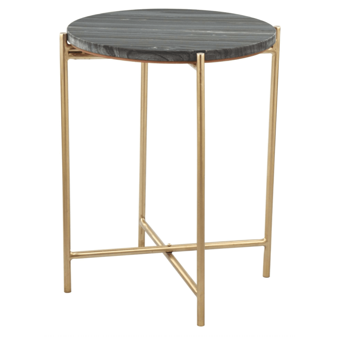 David End Table Marble Round Top in Gray & Gold - Revel Sofa 