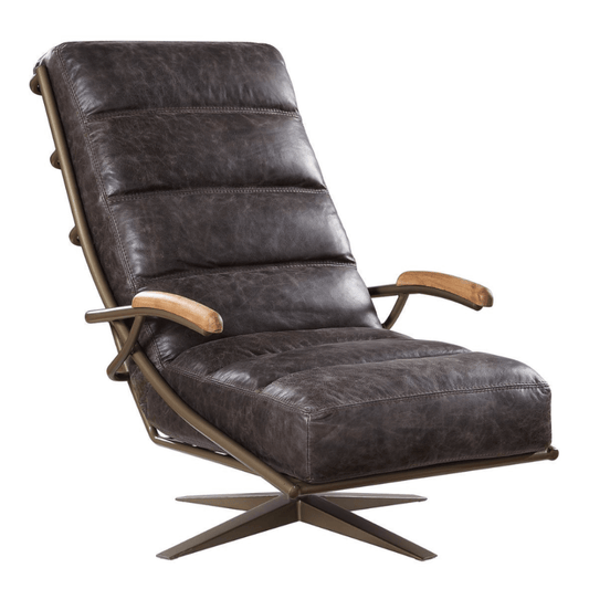 Ekin Channel Tufted Swivel Lounge Chair, Top Grain Leather in Dark Espresso - Revel Sofa 