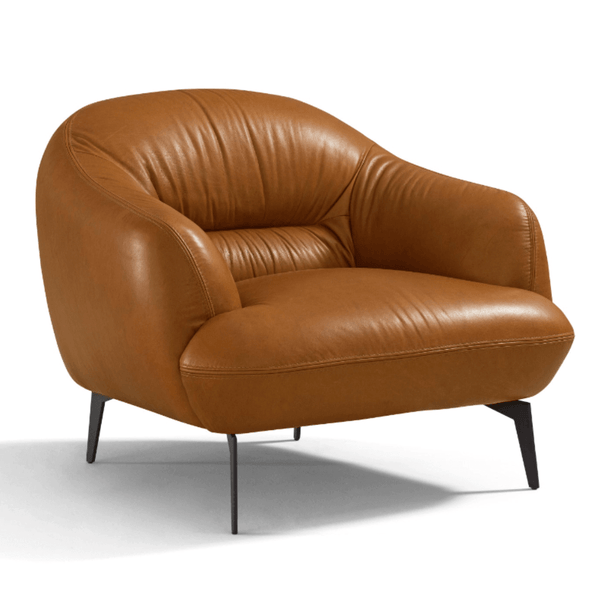 Leonia MCM Italian Genuine Leather Lounge & Accent Chair, Cognac - Revel Sofa 