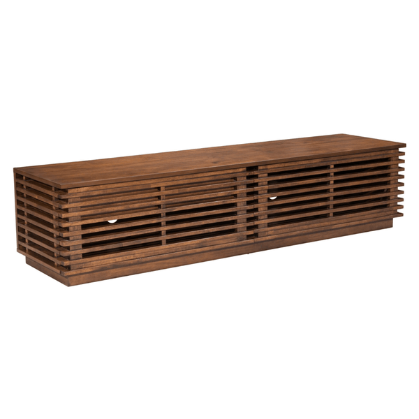 Linea Solid Wood Slatted TV Stand Entertainment Console, Walnut Finish 71