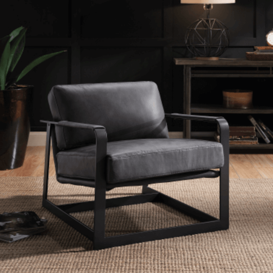 Locnos Accent Chair in Gray Top Grain Leather & Black Base - Revel Sofa 