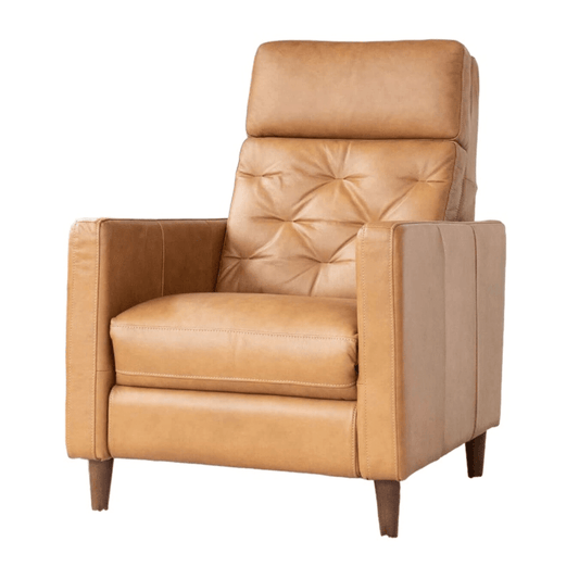 Grifin MCM Styled Genuine Tan Leather Reclining High Back Lounge Chair - Revel Sofa 