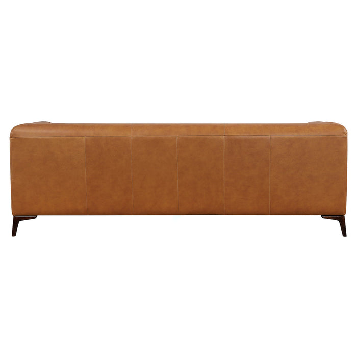 Sofá moderno de mediados de siglo 'Carter' de cuero color canela