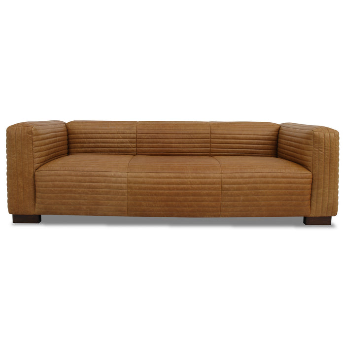 Foster Channel Tufted Genuine Buffalo Leather Sofa 93"