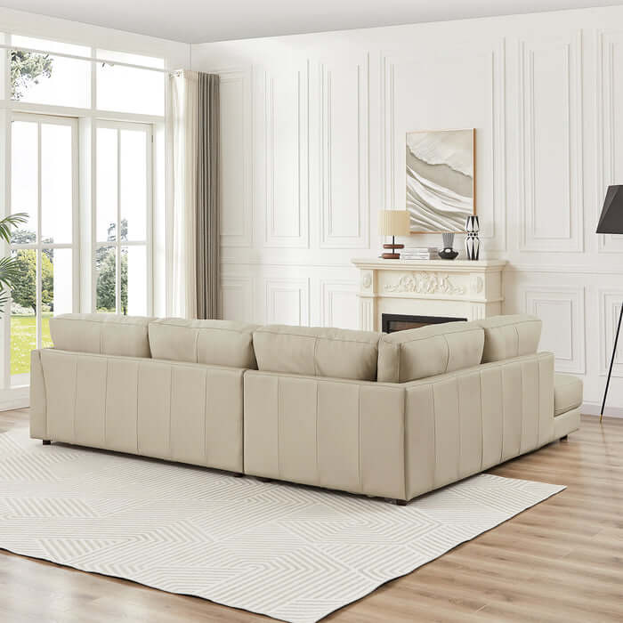 Glander Modern Leather Sectional Chaise Sofa 108" in elegant living room with natural light.