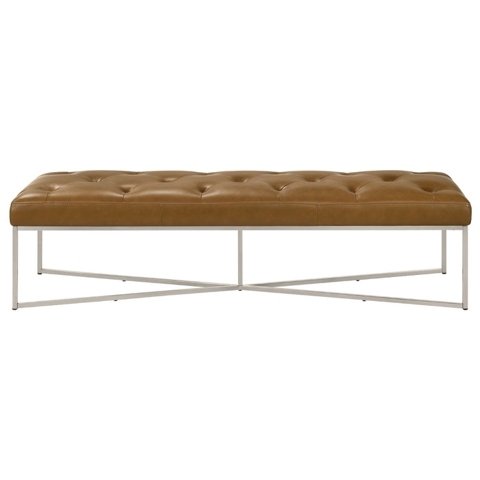 Harper Tufted Tan Genuine Leather Bench 60"