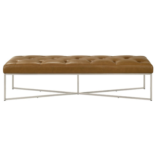 Harper Tufted Tan Genuine Leather Bench 60"