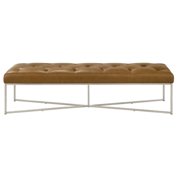 Harper Tufted Tan Genuine Leather Bench 60