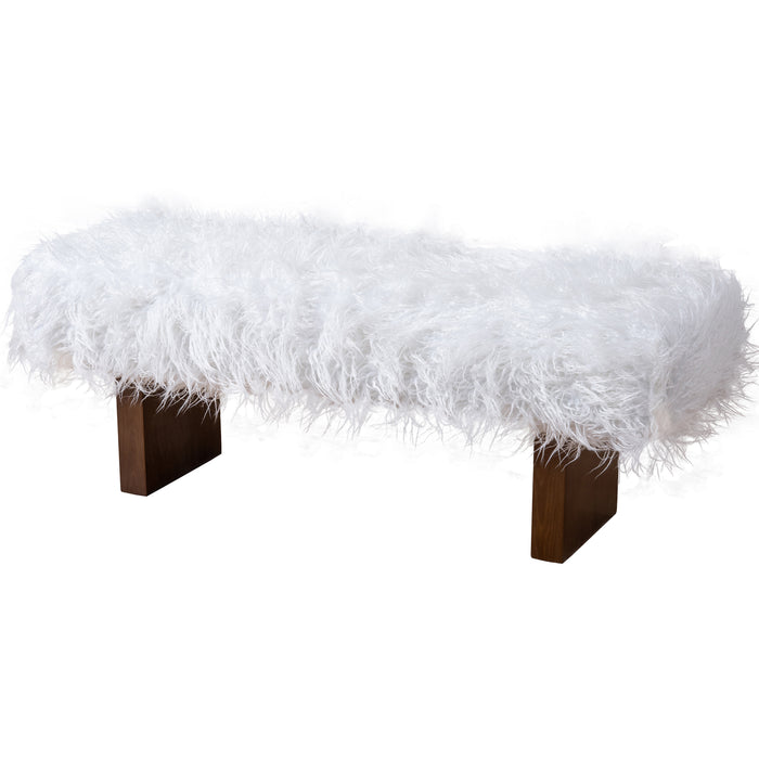 Henley Solid Wood Bench Upholstered in White Faux Fur 51"