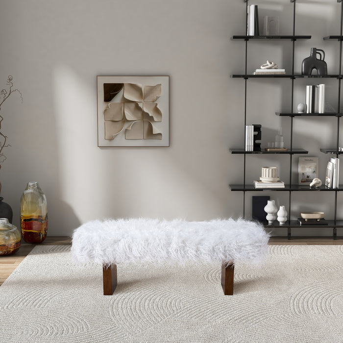 Henley Solid Wood Bench Upholstered in White Faux Fur 51"