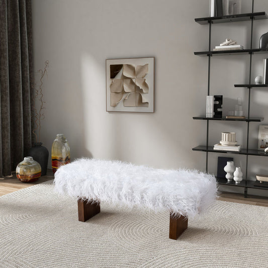 Henley Solid Wood Bench Upholstered in White Faux Fur 51"