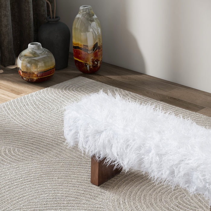 Henley Solid Wood Bench Upholstered in White Faux Fur 51"