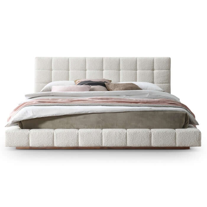 Hudson Channel Tufted Bed Frame Platform in Ivory White Boucle