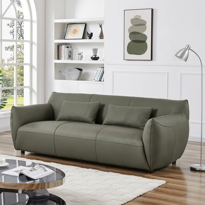 Hughes Modern Olive Green Genuine Leather Sofa 88"