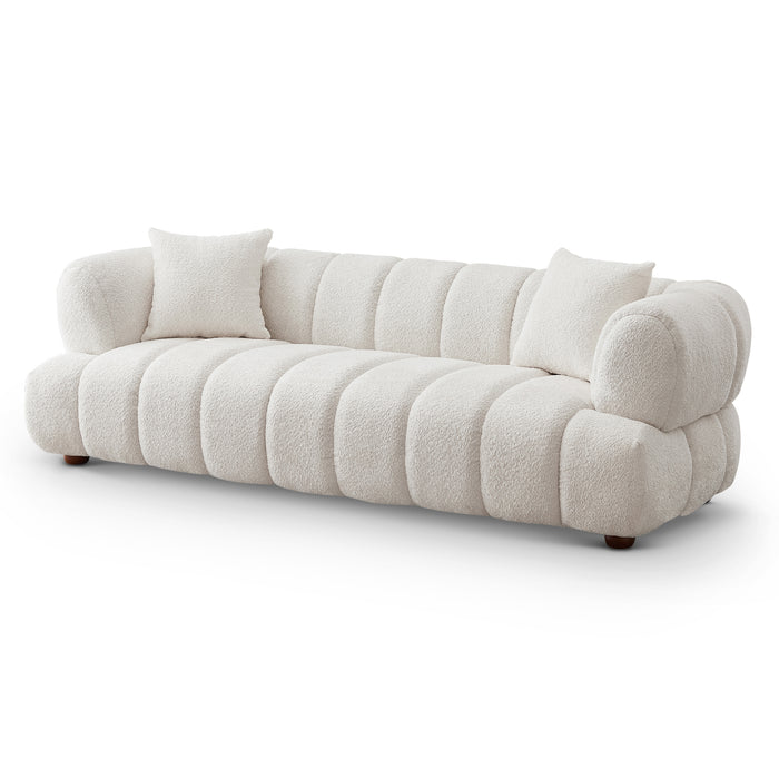 Jasmin Channel Tufted Sofa in Cream Boucle 90”