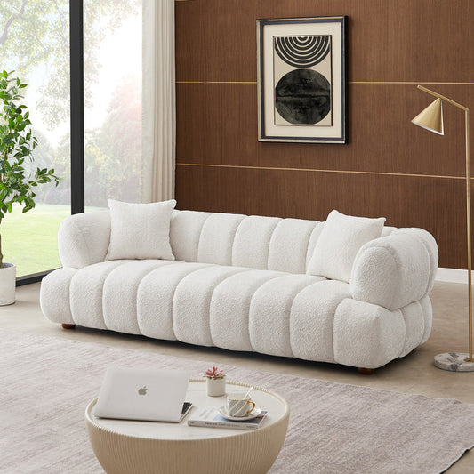 Jasmin Channel Tufted Sofa in Cream Boucle 90”