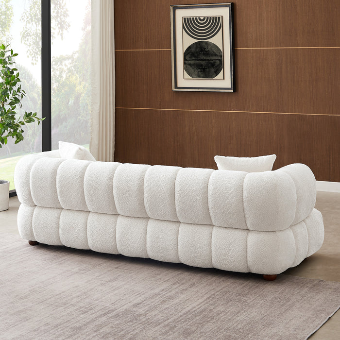 Jasmin Channel Tufted Sofa in Cream Boucle 90”