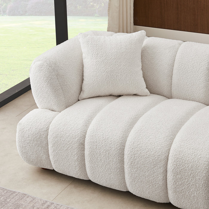 Jasmin Channel Tufted Sofa in Cream Boucle 90”