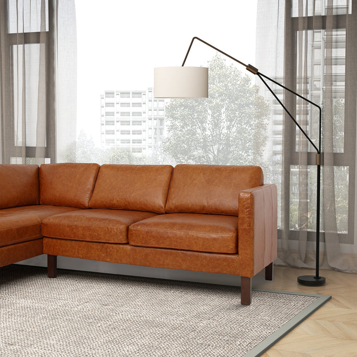 Juno Cognac Buffalo Leather L Shape Sectional Chaise Sofa 99"