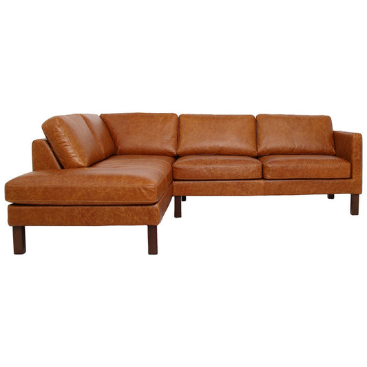 Juno Cognac Buffalo Leather L Shape Sectional Chaise Sofa 99"