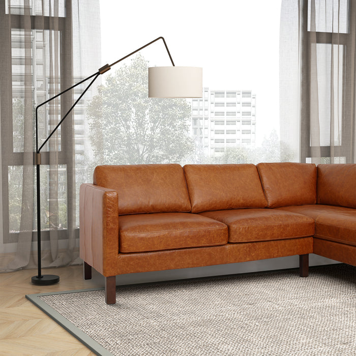 Juno Cognac Buffalo Leather L Shape Sectional Chaise Sofa 99"