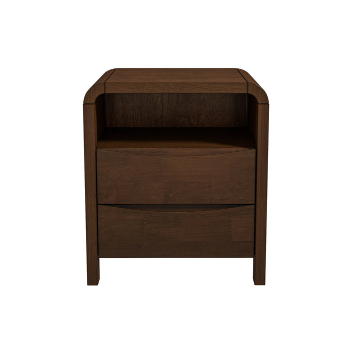 Mesita de noche moderna de madera maciza Lionel Mid Century con 2 cajones