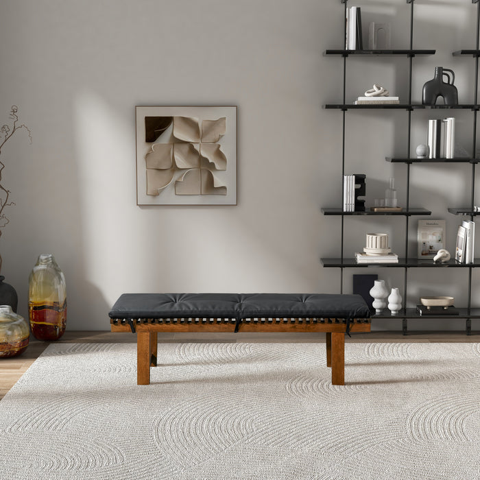 Lucia Solid Wood Bench Upholstered in Black Vegan Leather 59"