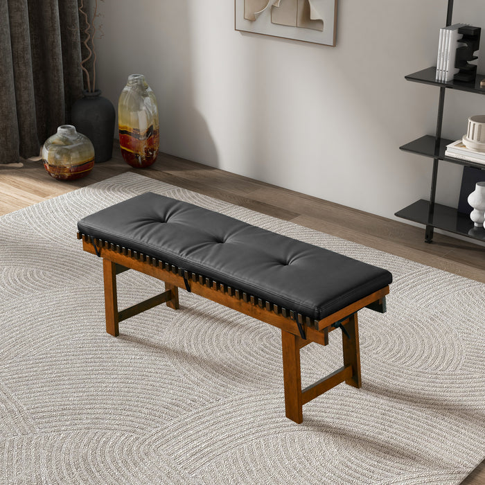 Lucia Solid Wood Bench Upholstered in Black Vegan Leather 59"