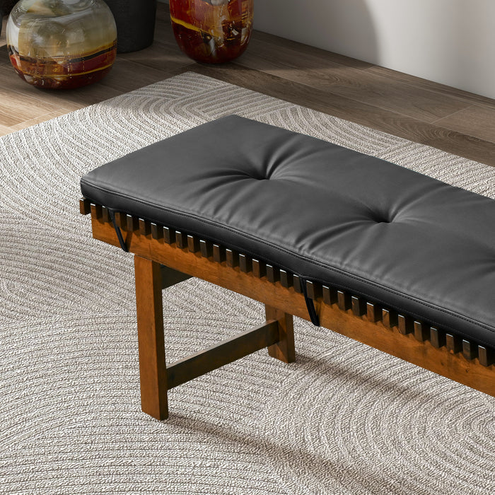 Lucia Solid Wood Bench Upholstered in Black Vegan Leather 59"