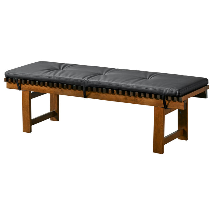 Lucia Solid Wood Bench Upholstered in Black Vegan Leather 59"