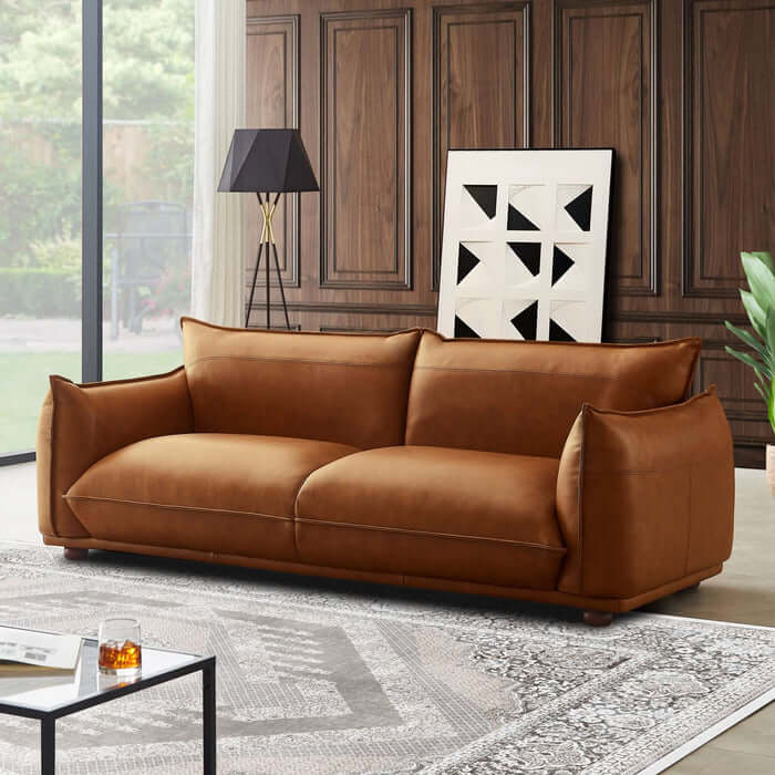 Emma Modern Bohemian Leather Sofa 89" (3 Colors)