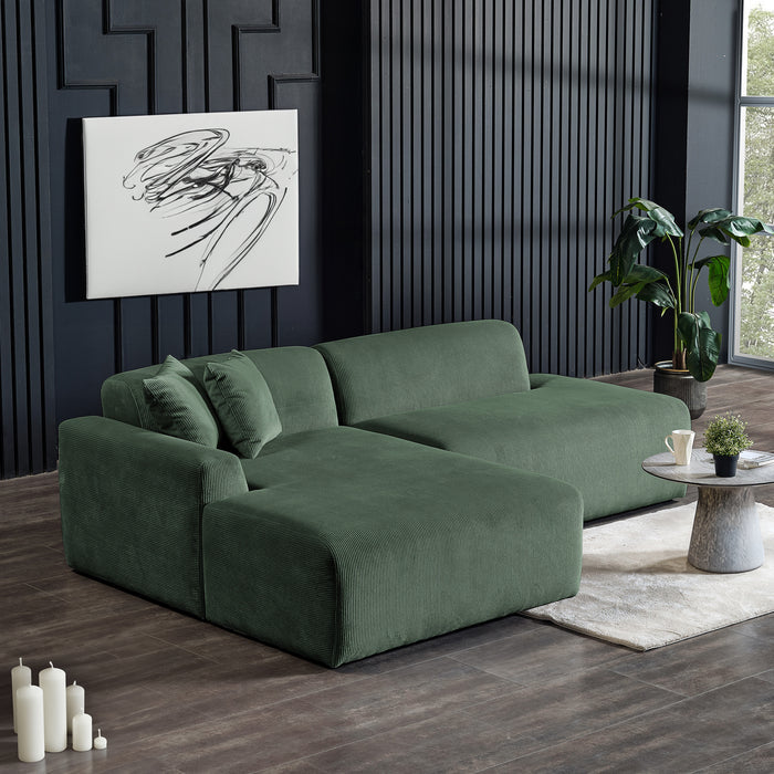 Mar Corduroy Sectional Chaise Sofa, 102" - Available in Cream, Green or Gray