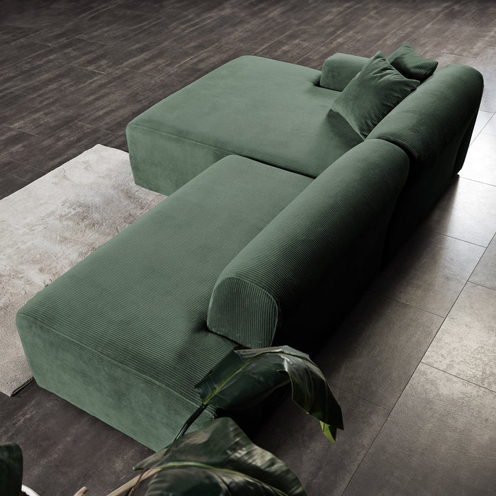 Mar Corduroy Sectional Chaise Sofa, 102" - Available in Cream, Green or Gray