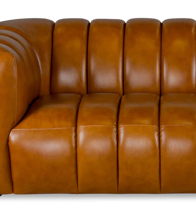 Maverik Channel Tufted Genuine Cognac Leather Couch Sofa (90")