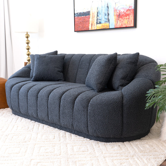 Maximilian Japandi Style Channel Tufted Boucle Sofa 86”