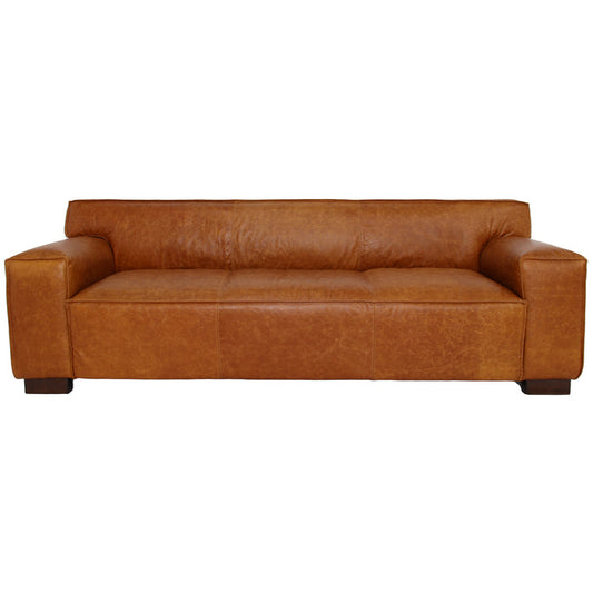 Morgan Square Arm Buffalo Cognac Leather Sofa 93"