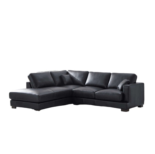 Geralyn Sectional Corner Chaise Sofa w/2 Throw Pillows, Genuine Leather Black - Revel Sofa 