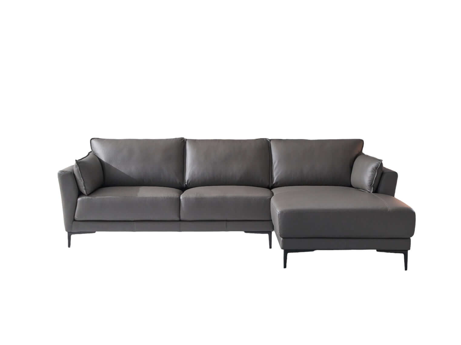 Meka Top Grain Gray Leather Sectional RF Chaise Sofa - Revel Sofa 