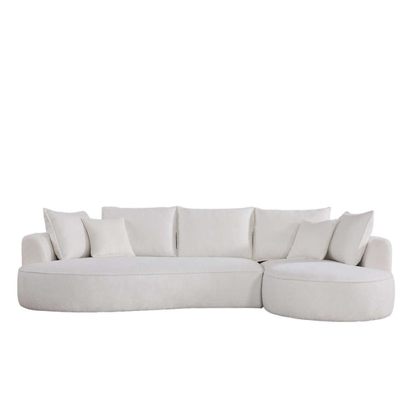 Luxury Curvy Teddy Fabric Sectional Couch, Modern Comfy Chaise Sofa 123” - Revel Sofa 