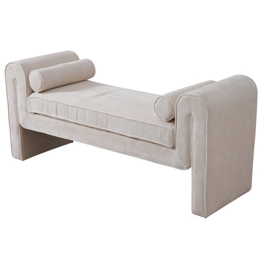 Regent Modern Bench Upholstered in Cream Chenille 63"