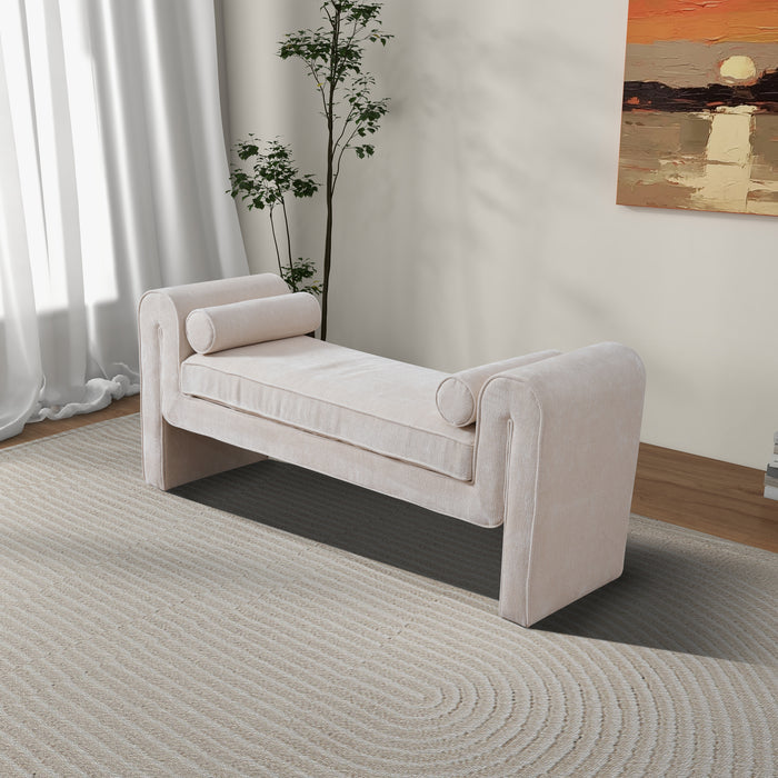 Regent Modern Bench Upholstered in Cream Chenille 63"