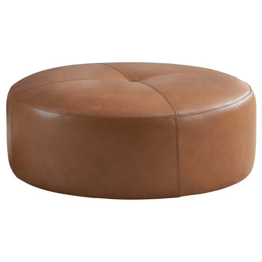 Rochelin Round Tan Leather Ottoman 36"