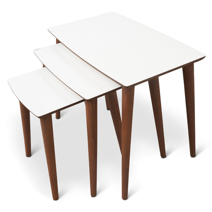 Ronald MCM Nesting End Wood Tables in Walnut or White Top (Set Of 3)