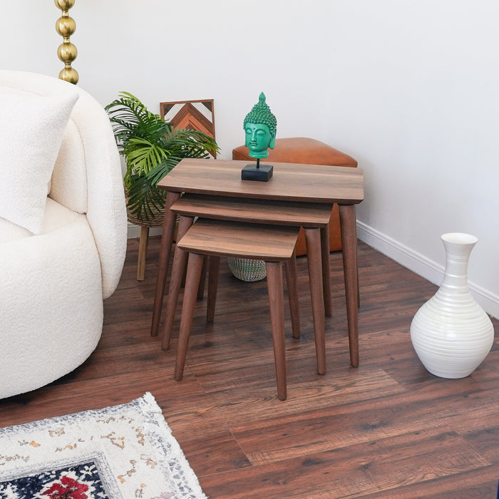 Ronald MCM Nesting End Wood Tables in Walnut or White Top (Set Of 3)