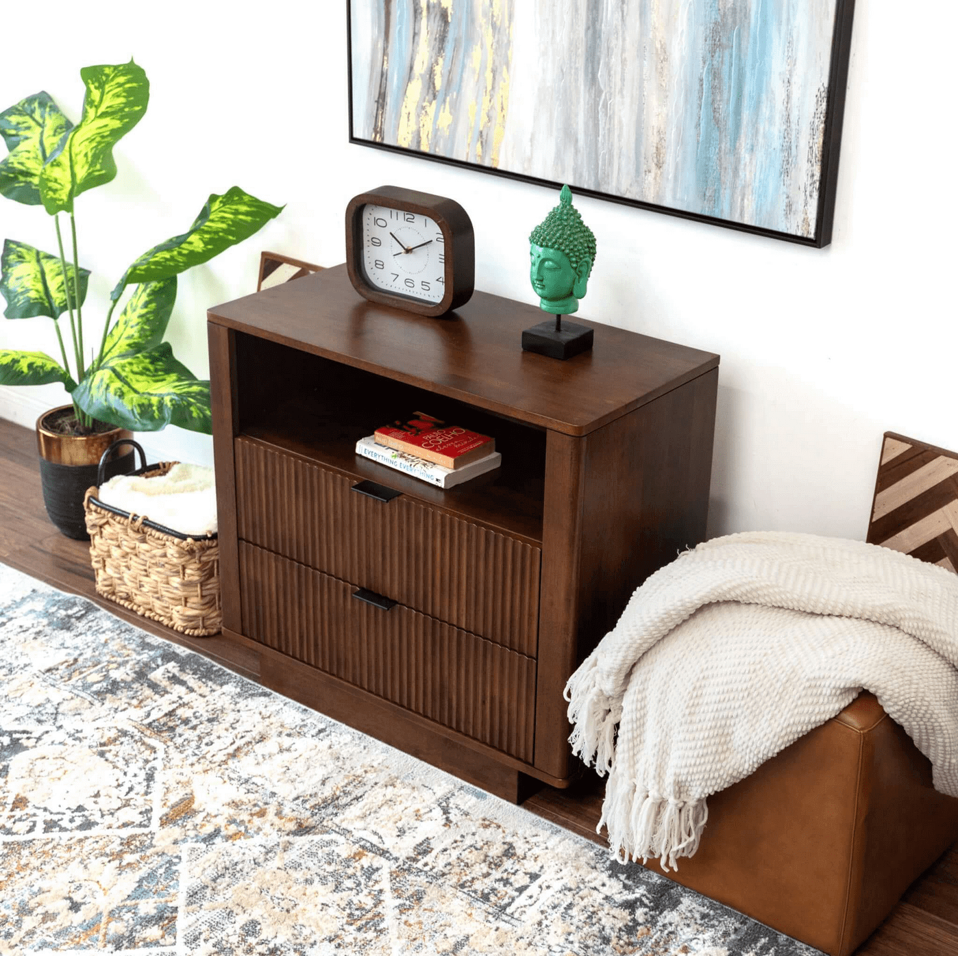 Lola MCM Styled Walnut Nightstand for Bedroom - Revel Sofa 