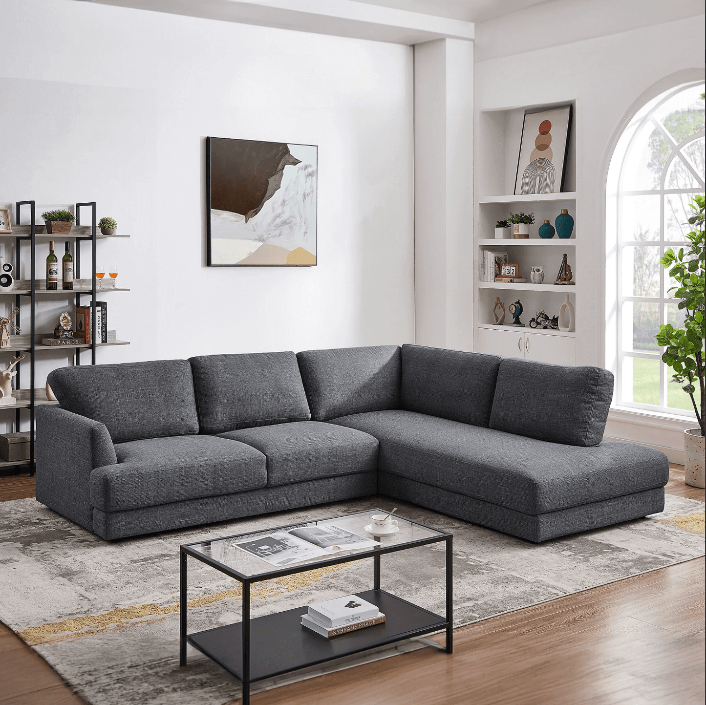 Glander Modern Linen Sectional Chaise Sofa 108" - Revel Sofa 