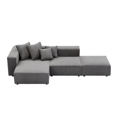 Soft Corduroy Sectional Modular Sofa 3 or 4 Piece Set, Gray or Beige - Revel Sofa 