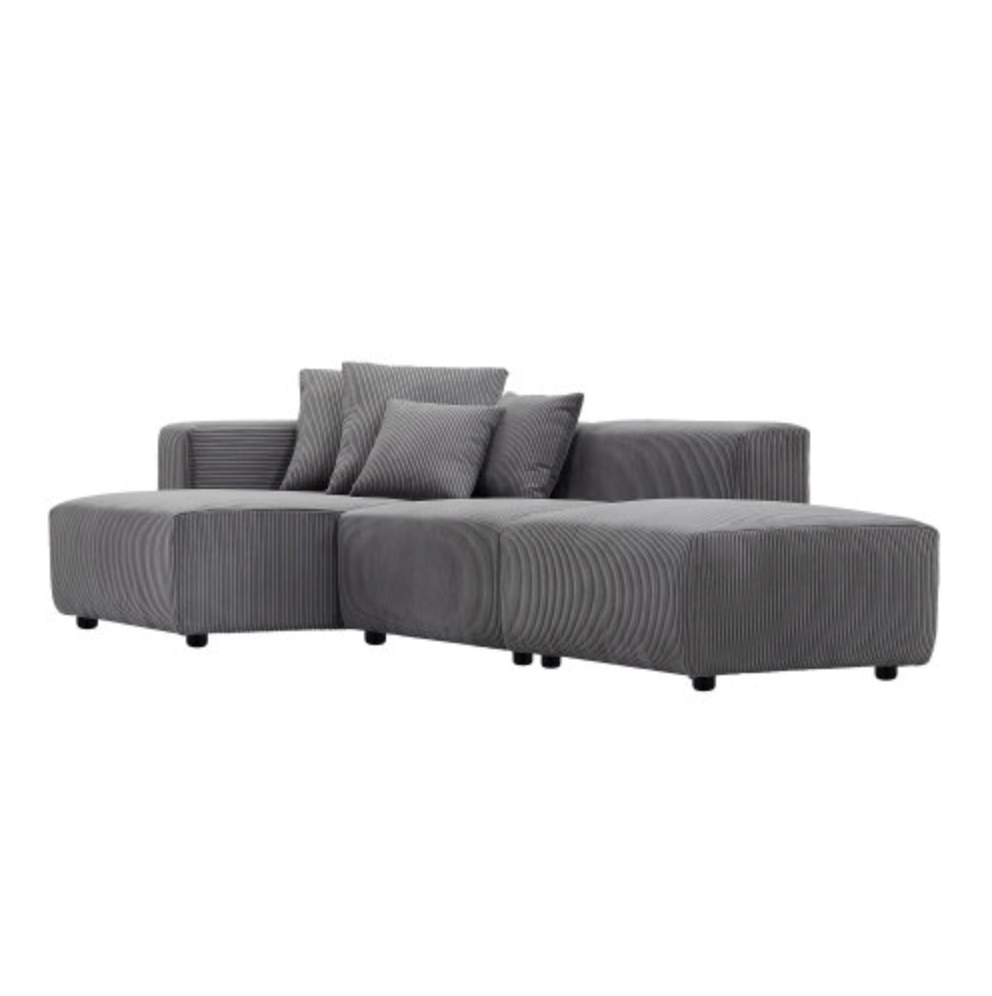 Soft Corduroy Sectional Modular Sofa 3 or 4 Piece Set, Gray or Beige - Revel Sofa 