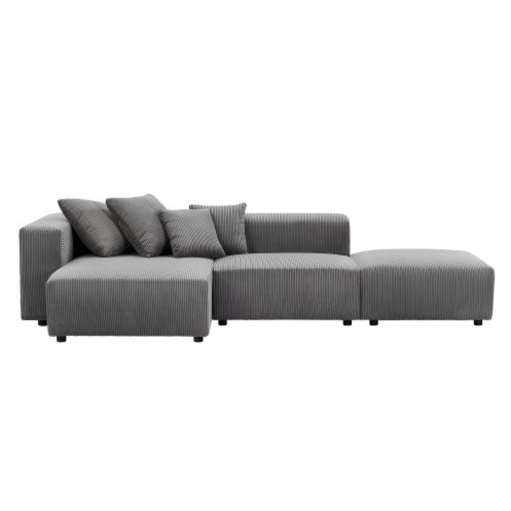 Soft Corduroy Sectional Modular Sofa 3 or 4 Piece Set, Gray or Beige - Revel Sofa 