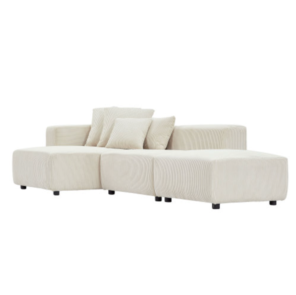 Soft Corduroy Sectional Modular Sofa 3 or 4 Piece Set, Gray or Beige - Revel Sofa 